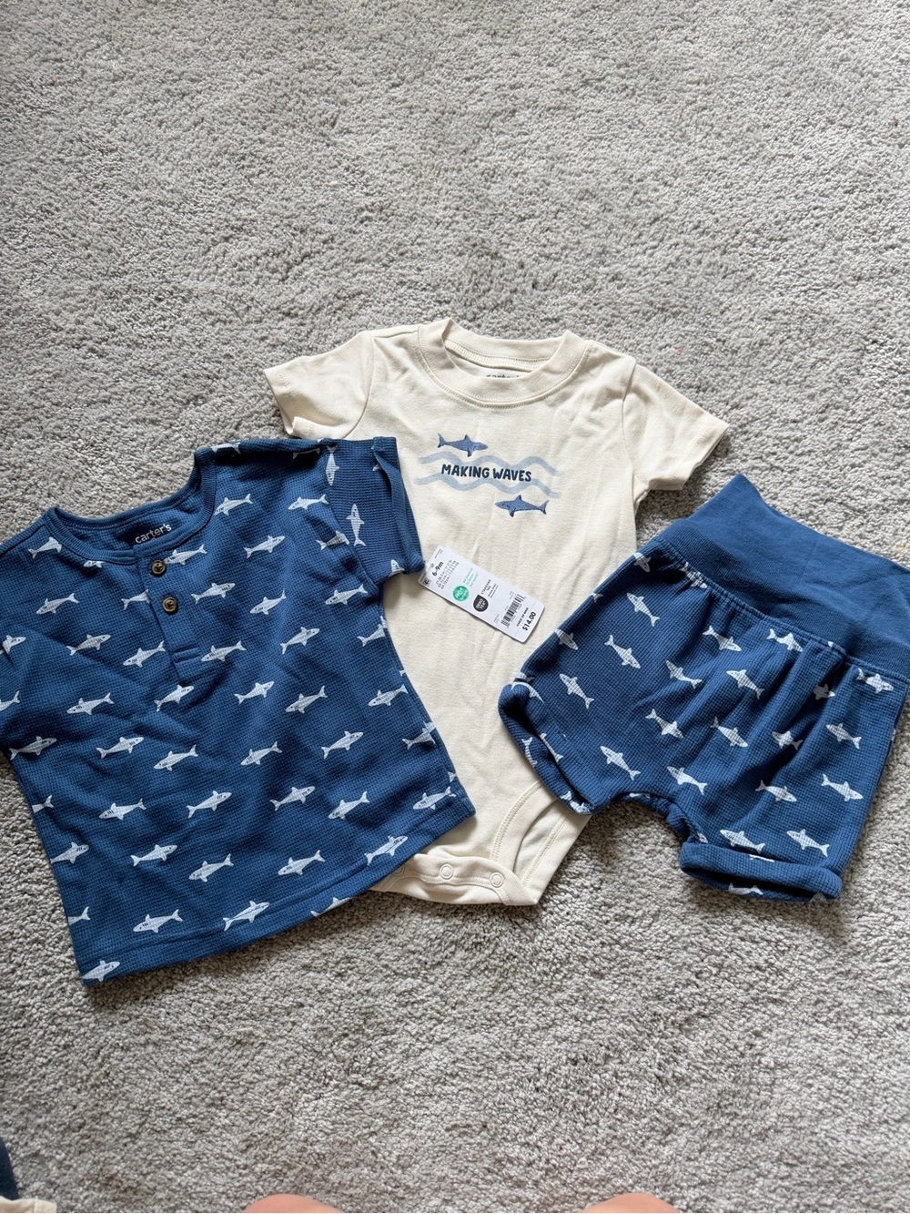 Carter's 3-Piece Shark Set - Blue & Cream 6-9 M